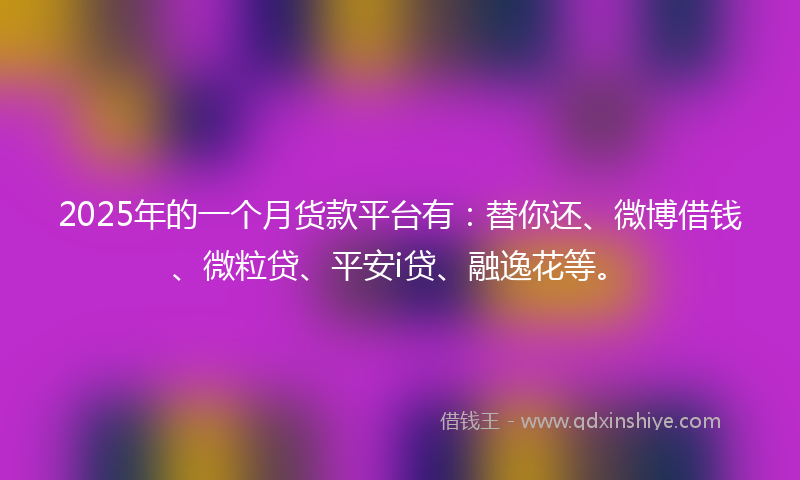 2025年的一个月货款平台有：替你还、微博借钱、微粒贷、平安i贷、融逸花等。