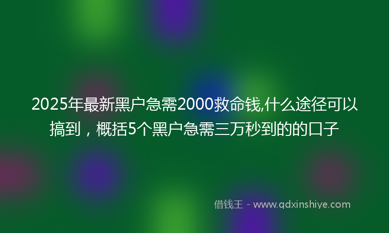 2025年最新黑户急需2000救命钱,什么途径可以搞到，概括5个黑户急需三万秒到的的口子