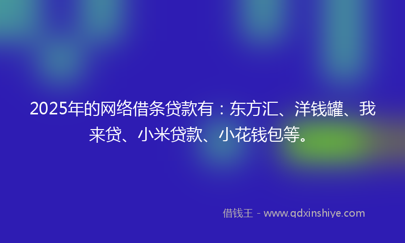 2025年的网络借条贷款有：东方汇、洋钱罐、我来贷、小米贷款、小花钱包等。