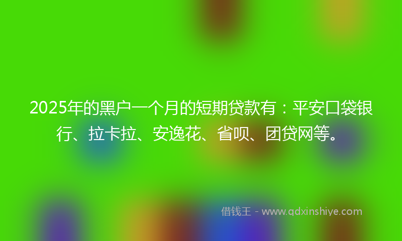 2025年的黑户一个月的短期贷款有：平安口袋银行、拉卡拉、安逸花、省呗、团贷网等。