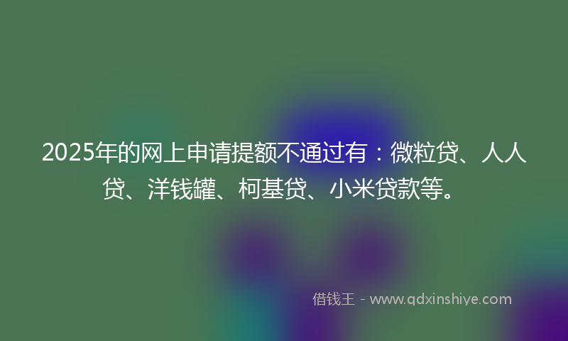 2025年的网上申请提额不通过有：微粒贷、人人贷、洋钱罐、柯基贷、小米贷款等。