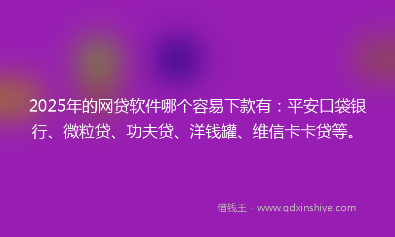 2025年的网贷软件哪个容易下款有：平安口袋银行、微粒贷、功夫贷、洋钱罐、维信卡卡贷等。