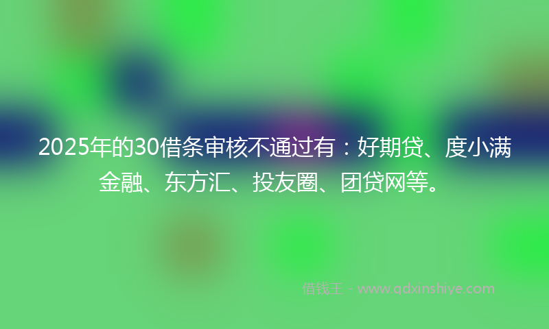2025年的30借条审核不通过有：好期贷、度小满金融、东方汇、投友圈、团贷网等。