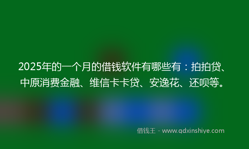 2025年的一个月的借钱软件有哪些有：拍拍贷、中原消费金融、维信卡卡贷、安逸花、还呗等。