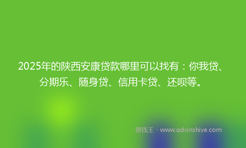 2025年的陕西安康贷款哪里可以找有：你我贷、分期乐、随身贷、信用卡贷、还呗等。