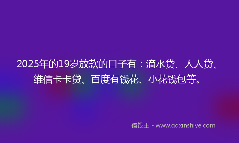 2025年的19岁放款的口子有：滴水贷、人人贷、维信卡卡贷、百度有钱花、小花钱包等。