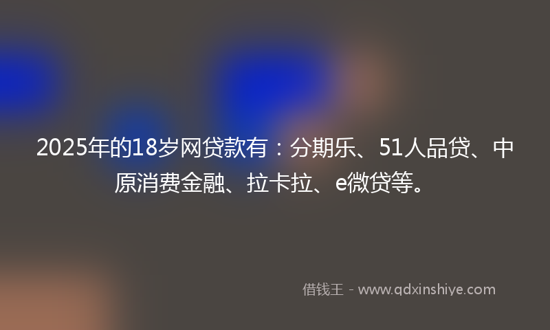 2025年的18岁网贷款有：分期乐、51人品贷、中原消费金融、拉卡拉、e微贷等。