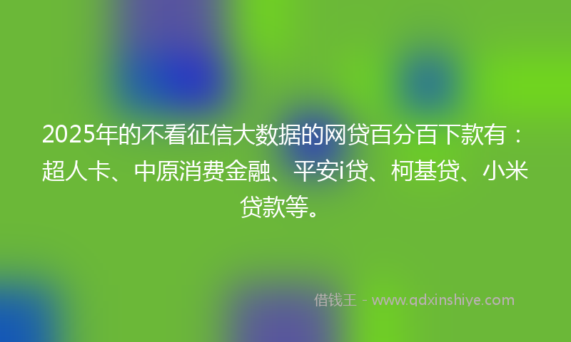 2025年的不看征信大数据的网贷百分百下款有：超人卡、中原消费金融、平安i贷、柯基贷、小米贷款等。