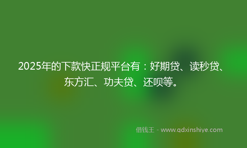 2025年的下款快正规平台有：好期贷、读秒贷、东方汇、功夫贷、还呗等。