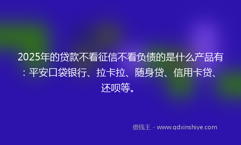 2025年的贷款不看征信不看负债的是什么产品有：平安口袋银行、拉卡拉、随身贷、信用卡贷、还呗等。