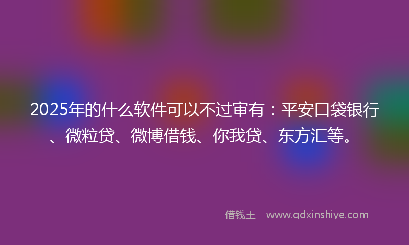 2025年的什么软件可以不过审有：平安口袋银行、微粒贷、微博借钱、你我贷、东方汇等。