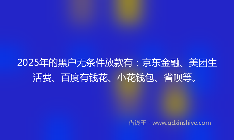 2025年的黑户无条件放款有:京东金融、美团生活费、百度有钱花、小花钱包、省呗等。