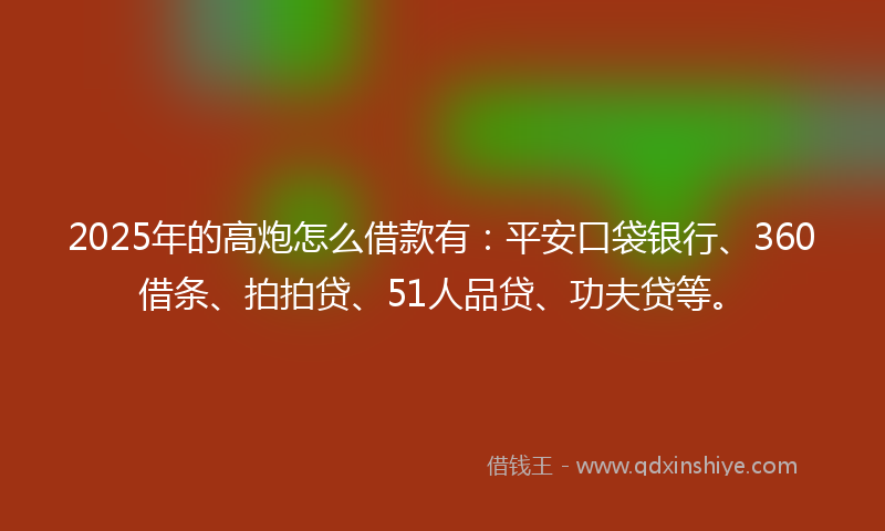 2025年的高炮怎么借款有：平安口袋银行、360借条、拍拍贷、51人品贷、功夫贷等。