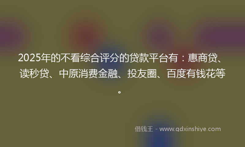 2025年的不看综合评分的贷款平台有：惠商贷、读秒贷、中原消费金融、投友圈、百度有钱花等。