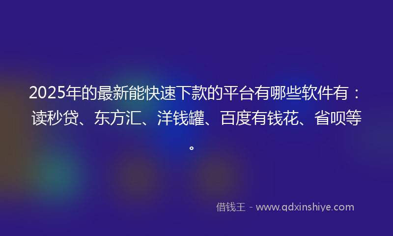 2025年的最新能快速下款的平台有哪些软件有：读秒贷、东方汇、洋钱罐、百度有钱花、省呗等。