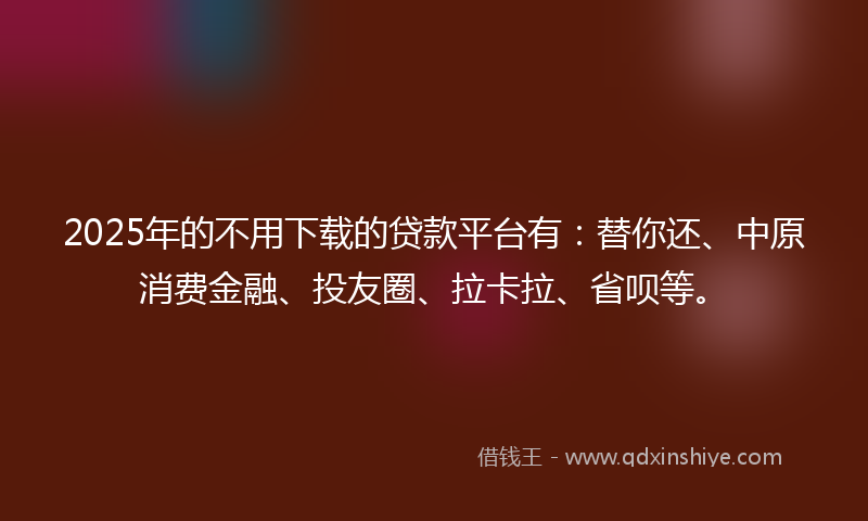2025年的不用下载的贷款平台有：替你还、中原消费金融、投友圈、拉卡拉、省呗等。