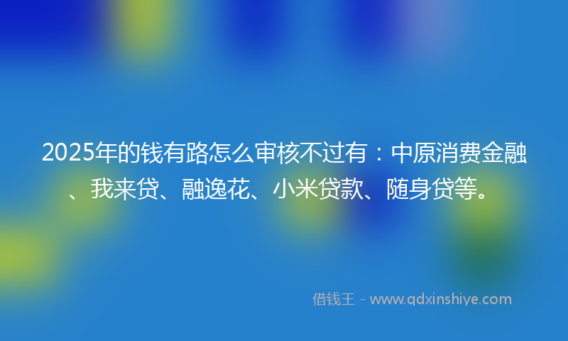 2025年的钱有路怎么审核不过有：中原消费金融、我来贷、融逸花、小米贷款、随身贷等。