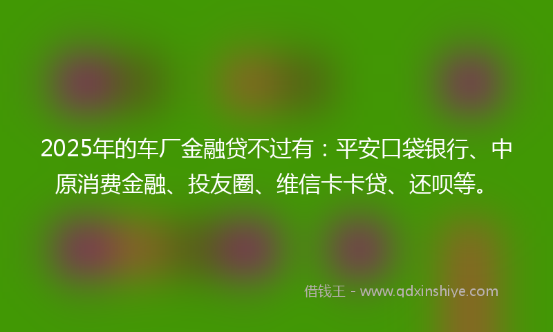 2025年的车厂金融贷不过有：平安口袋银行、中原消费金融、投友圈、维信卡卡贷、还呗等。