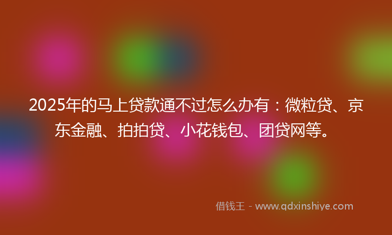 2025年的马上贷款通不过怎么办有:微粒贷、京东金融、拍拍贷、小花钱包、团贷网等。
