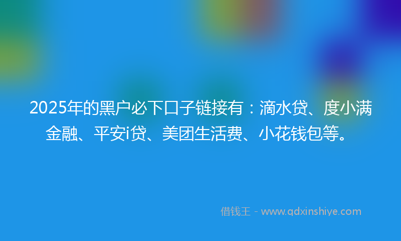 2025年的黑户必下口子链接有：滴水贷、度小满金融、平安i贷、美团生活费、小花钱包等。