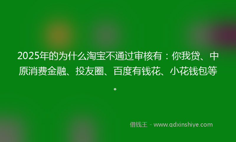 2025年的为什么淘宝不通过审核有：你我贷、中原消费金融、投友圈、百度有钱花、小花钱包等。
