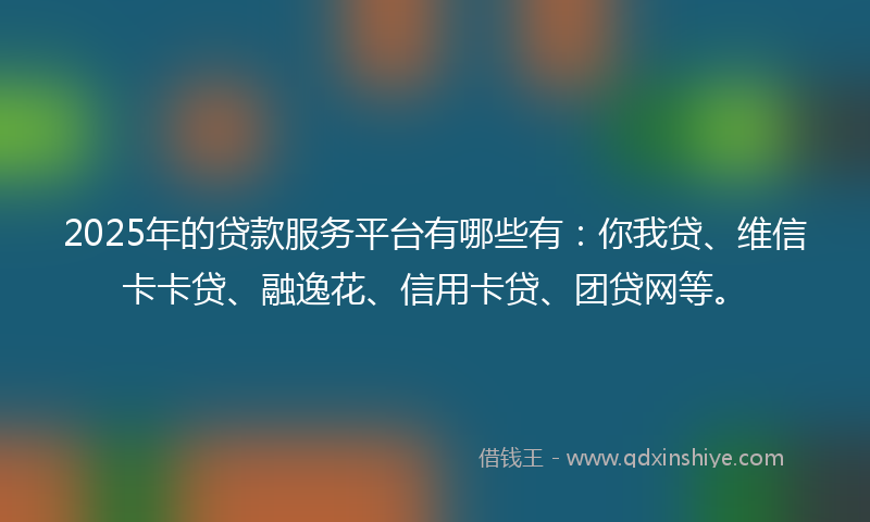 2025年的贷款服务平台有哪些有：你我贷、维信卡卡贷、融逸花、信用卡贷、团贷网等。