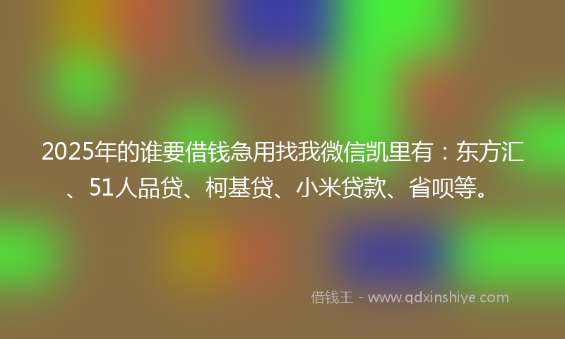 2025年的谁要借钱急用找我微信凯里有：东方汇、51人品贷、柯基贷、小米贷款、省呗等。
