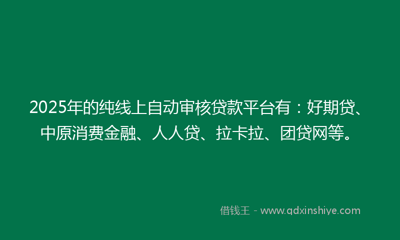 2025年的纯线上自动审核贷款平台有：好期贷、中原消费金融、人人贷、拉卡拉、团贷网等。