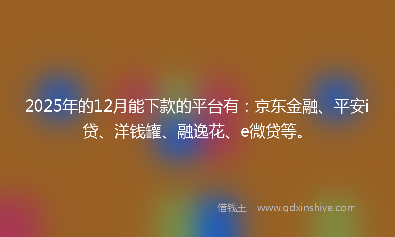 2025年的12月能下款的平台有：京东金融、平安i贷、洋钱罐、融逸花、e微贷等。