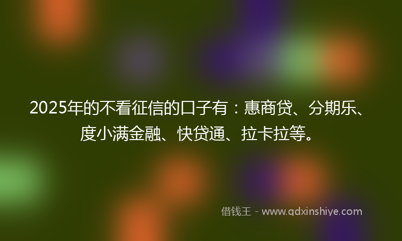 2025年的不看征信的口子有：惠商贷、分期乐、度小满金融、快贷通、拉卡拉等。