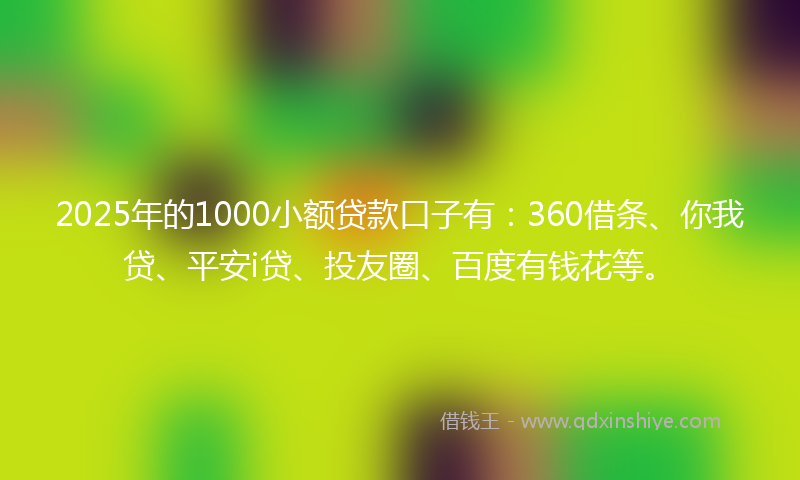 2025年的1000小额贷款口子有：360借条、你我贷、平安i贷、投友圈、百度有钱花等。