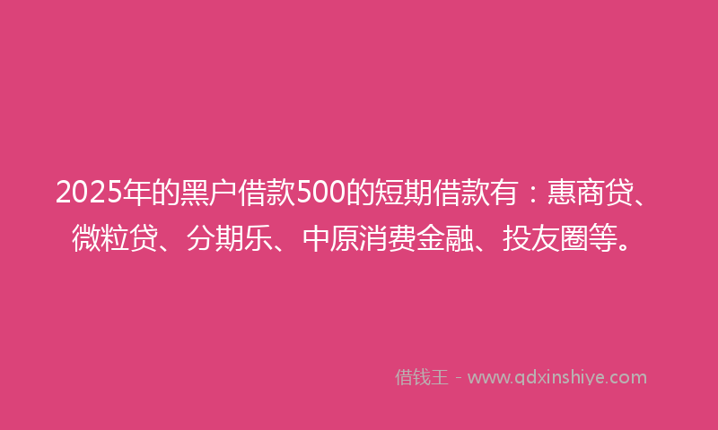 2025年的黑户借款500的短期借款有：惠商贷、微粒贷、分期乐、中原消费金融、投友圈等。