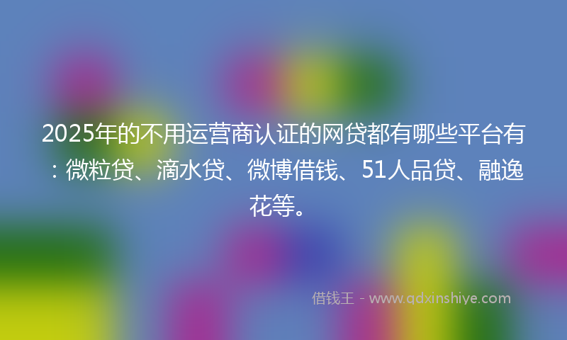 2025年的不用运营商认证的网贷都有哪些平台有：微粒贷、滴水贷、微博借钱、51人品贷、融逸花等。