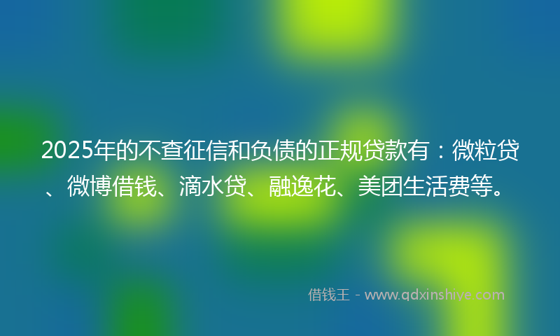 2025年的不查征信和负债的正规贷款有：微粒贷、微博借钱、滴水贷、融逸花、美团生活费等。