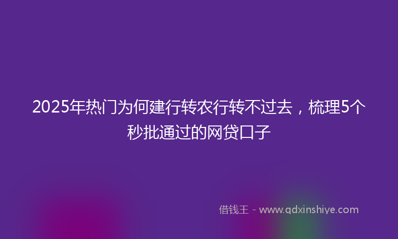 2025年热门为何建行转农行转不过去，梳理5个秒批通过的网贷口子