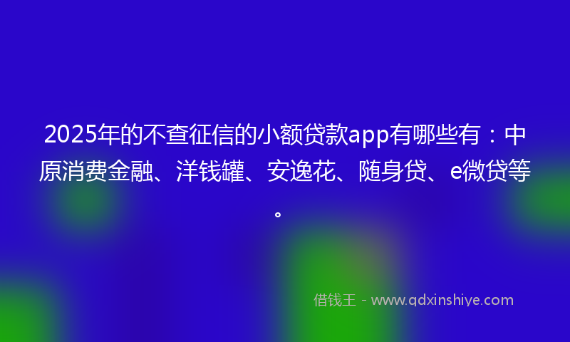 2025年的不查征信的小额贷款app有哪些有：中原消费金融、洋钱罐、安逸花、随身贷、e微贷等。
