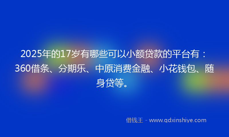 2025年的17岁有哪些可以小额贷款的平台有：360借条、分期乐、中原消费金融、小花钱包、随身贷等。