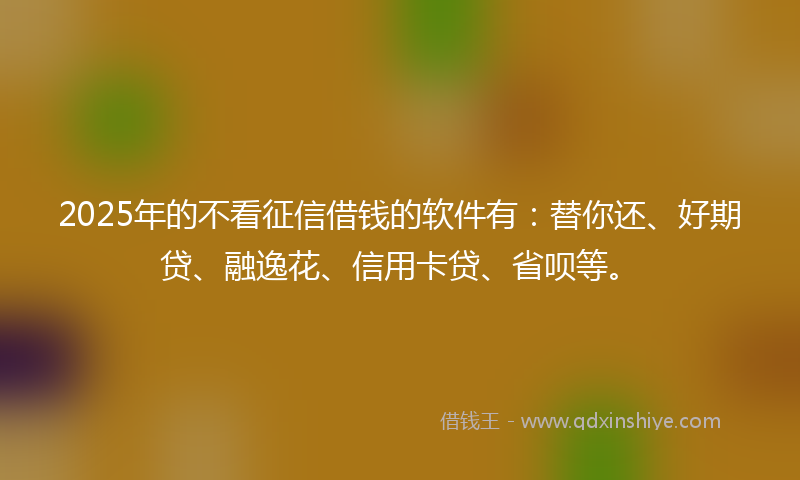 2025年的不看征信借钱的软件有：替你还、好期贷、融逸花、信用卡贷、省呗等。