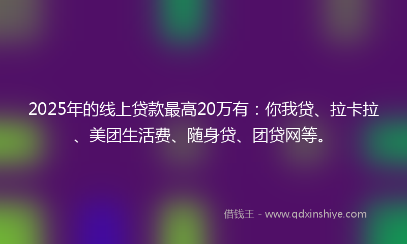 2025年的线上贷款最高20万有：你我贷、拉卡拉、美团生活费、随身贷、团贷网等。