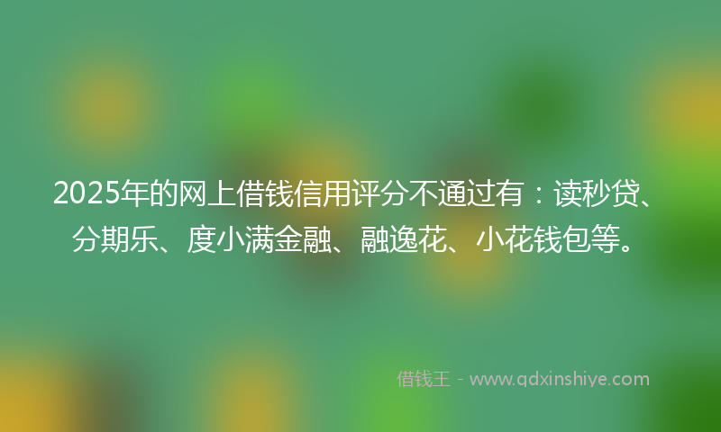 2025年的网上借钱信用评分不通过有：读秒贷、分期乐、度小满金融、融逸花、小花钱包等。