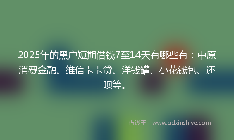 2025年的黑户短期借钱7至14天有哪些有:中原消费金融、维信卡卡贷、洋钱罐、小花钱包、还呗等。