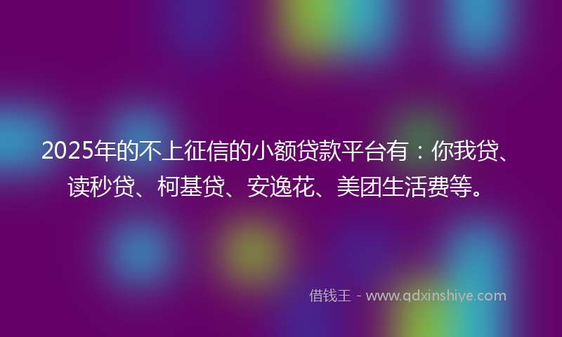 2025年的不上征信的小额贷款平台有：你我贷、读秒贷、柯基贷、安逸花、美团生活费等。
