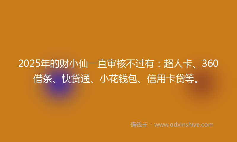 2025年的财小仙一直审核不过有：超人卡、360借条、快贷通、小花钱包、信用卡贷等。