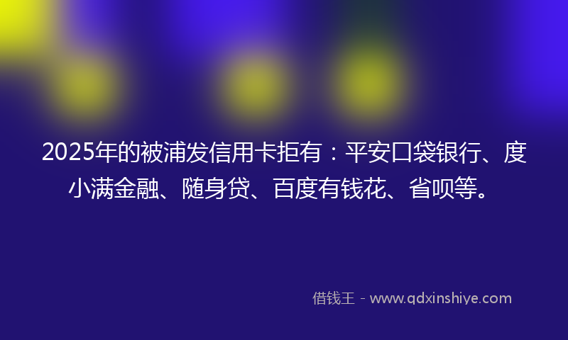 2025年的被浦发信用卡拒有：平安口袋银行、度小满金融、随身贷、百度有钱花、省呗等。