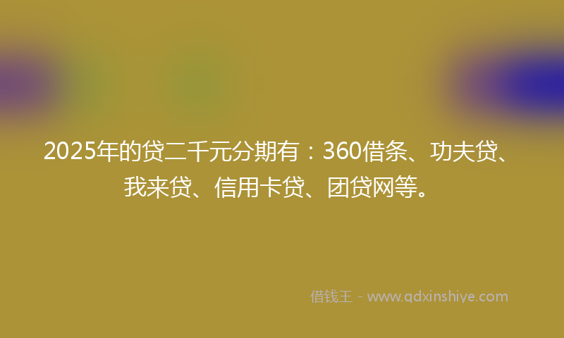 2025年的贷二千元分期有：360借条、功夫贷、我来贷、信用卡贷、团贷网等。