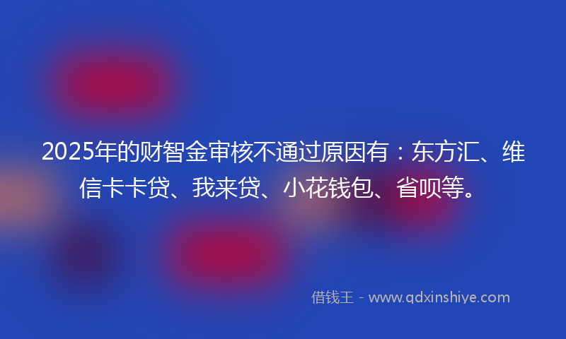 2025年的财智金审核不通过原因有：东方汇、维信卡卡贷、我来贷、小花钱包、省呗等。