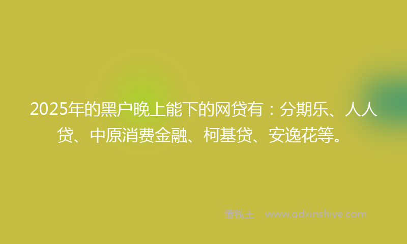 2025年的黑户晚上能下的网贷有：分期乐、人人贷、中原消费金融、柯基贷、安逸花等。