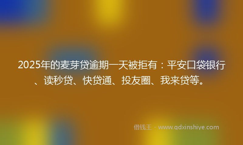 2025年的麦芽贷逾期一天被拒有：平安口袋银行、读秒贷、快贷通、投友圈、我来贷等。