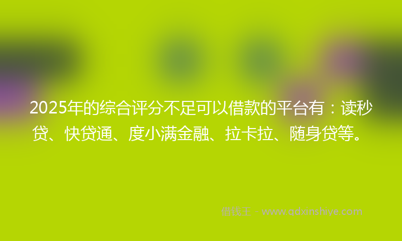 2025年的综合评分不足可以借款的平台有：读秒贷、快贷通、度小满金融、拉卡拉、随身贷等。