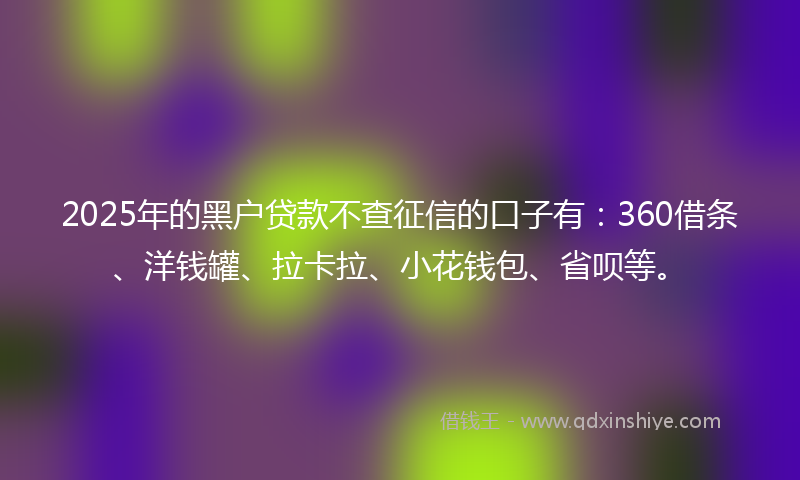 2025年的黑户贷款不查征信的口子有：360借条、洋钱罐、拉卡拉、小花钱包、省呗等。